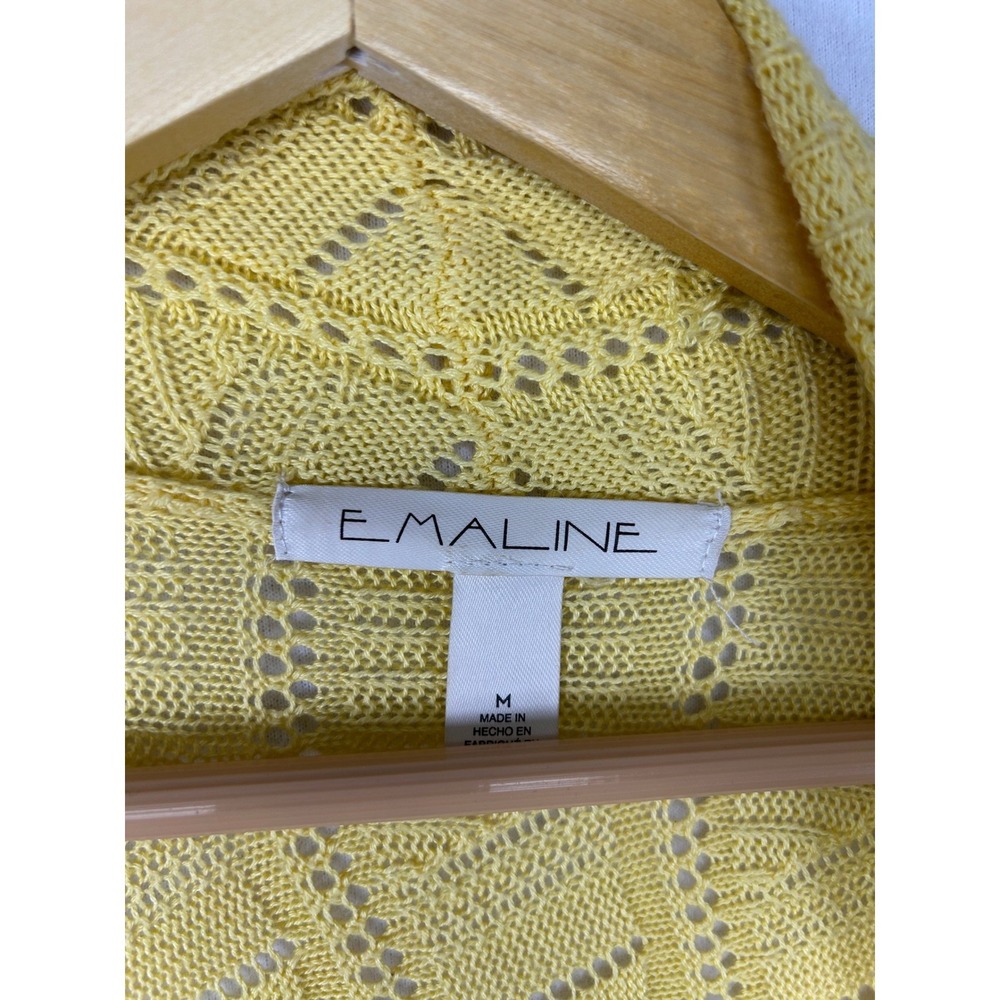 Boho Coastal Emaline Womens Medium Yellow Pointelle Open Front Draped Cardigan - Picture 3 of 8